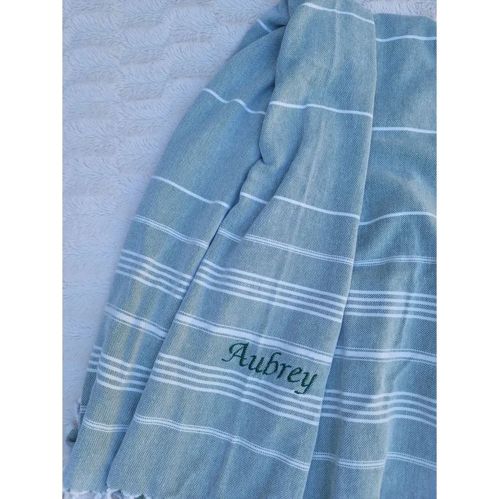 Aubrey personalized Turkish green striped Beach Towel blanket
